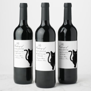 Moderne whimsical Black Cat Wedding Weinetikett