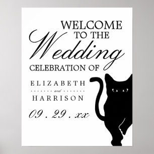 Moderne whimsical Black Cat Wedding Willkommen Poster