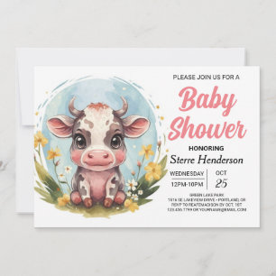 Moderne Whimsical Chic Cow Baby Dusche Einladung