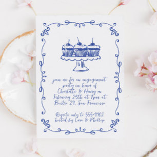 Moderne Whimsical Cupcake Doodle Engagement Party Einladung