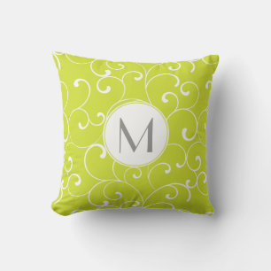 Moderne whimsical Curls Lime Green Mongram Kissen