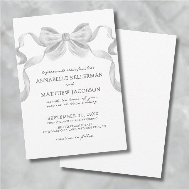 Moderne Whimsical Ribbon Bow Elegante Hochzeit Einladung (Modern Whimsical Ribbon Bow Elegant Wedding Invitation)