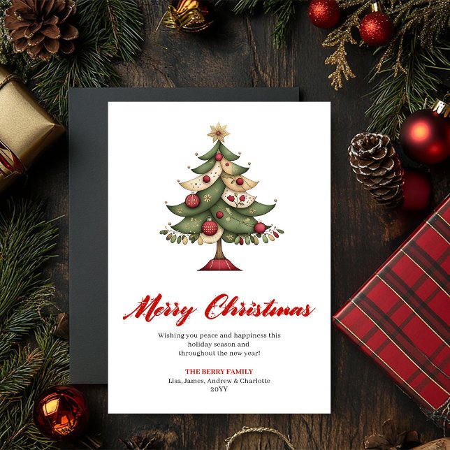 Moderne Whimsical-Weihnachtsbaum-Grußlayout Feiertagskarte (Modern Whimsical Christmas Tree Greeting Layout)