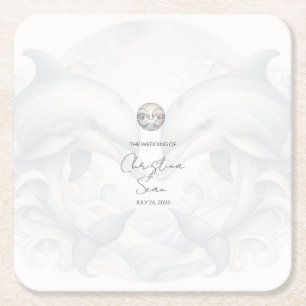 Moderne Whimsy-Dolphin-Hochzeit Rechteckiger Pappuntersetzer