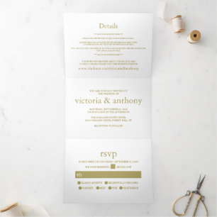 Moderne White and Gold Wedding Suite Dreifach Gefaltete Einladung