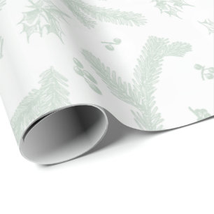 Moderne White and Mint Holly and Pine Geschenkpapier