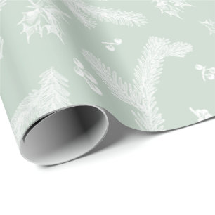 Moderne White and Mint Holly and Pine Geschenkpapier