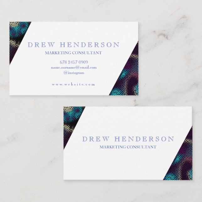 Moderne White and Navy - Blue Neon Business Card Visitenkarte (Vorne/Hinten)