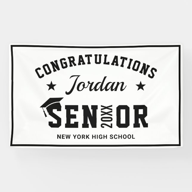Moderne White Black Class der Graduation Party 202 Banner (Horizontal)