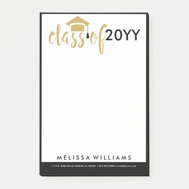 Moderne White Black & Gold Glitzer Class 2016 Post-it Klebezettel (Vorderseite)