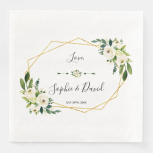 Moderne White Blooming Floral Handwriting Wedding Serviette