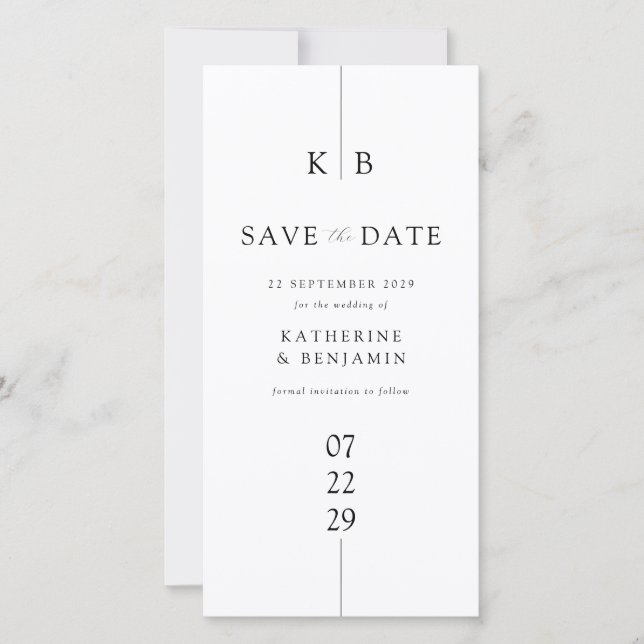 Moderne White Elegant Monogram Wedding Save The Date (Vorderseite)