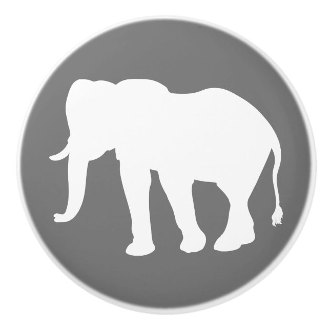 Moderne White Elephant Silhouette & Grau Keramikknauf (Vorderseite)