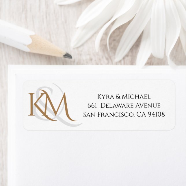 Moderne White Gold Elegant Monogram Wedding Addres (Insitu)