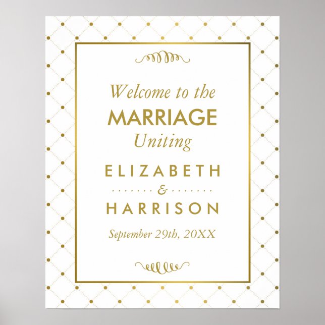 Moderne White & Gold Foil Effect Hochzeit willkomm Poster (Vorne)