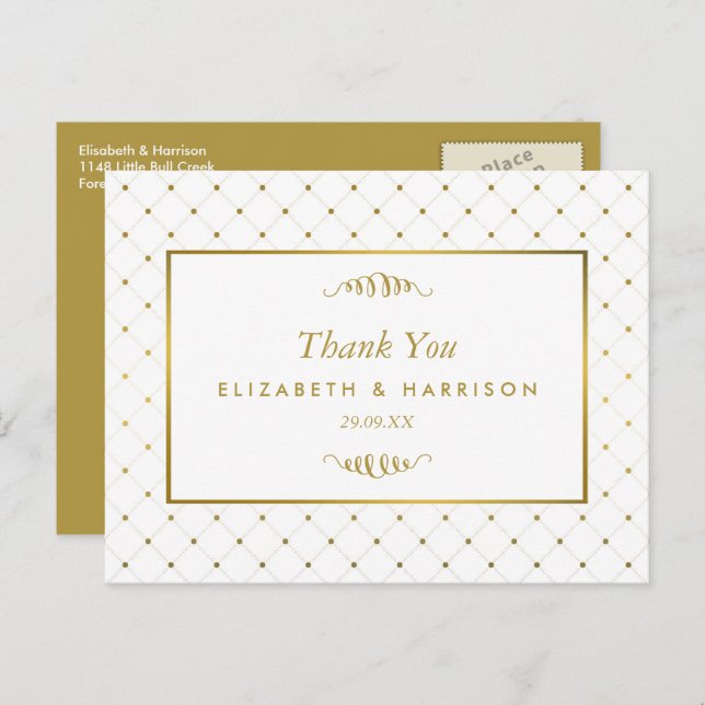Moderne White & Gold Foil Effekt Hochzeit Vielen D Postkarte (Vorne/Hinten)