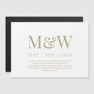 Moderne White Gold Monogram Wedding Magneteinladung