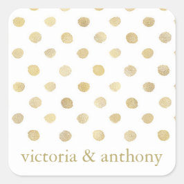 Moderne White & Gold Polka Dots Gastgeschenk Hochz Quadratischer Aufkleber
