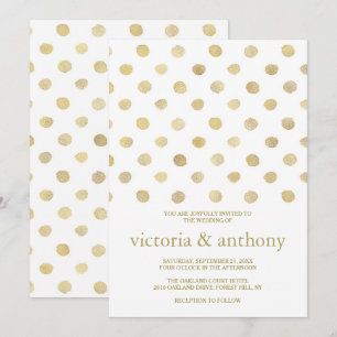 Moderne White & Gold Polka Dots Hochzeit Einladung