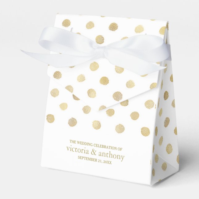 Moderne White & Gold Polka Dots Hochzeit Geschenkschachtel (Vorderseite)