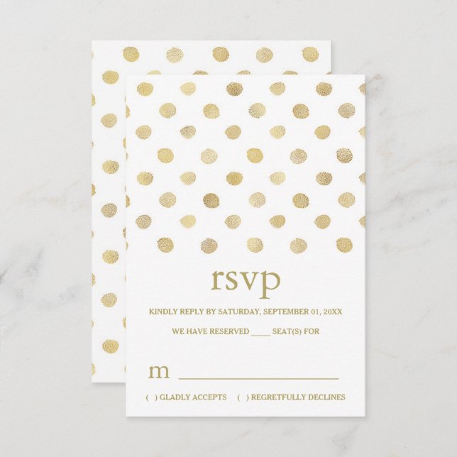 Moderne White & Gold Polka Dots Hochzeit RSVP Karte (Vorne/Hinten)