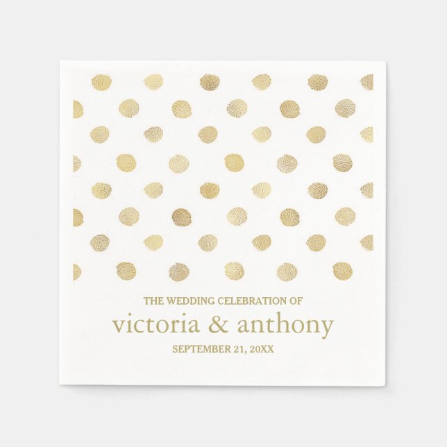 Moderne White & Gold Polka Dots Hochzeit Serviette (Vorderseite)