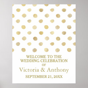 Moderne White & Gold Polka Dots Hochzeit Willkomme Poster