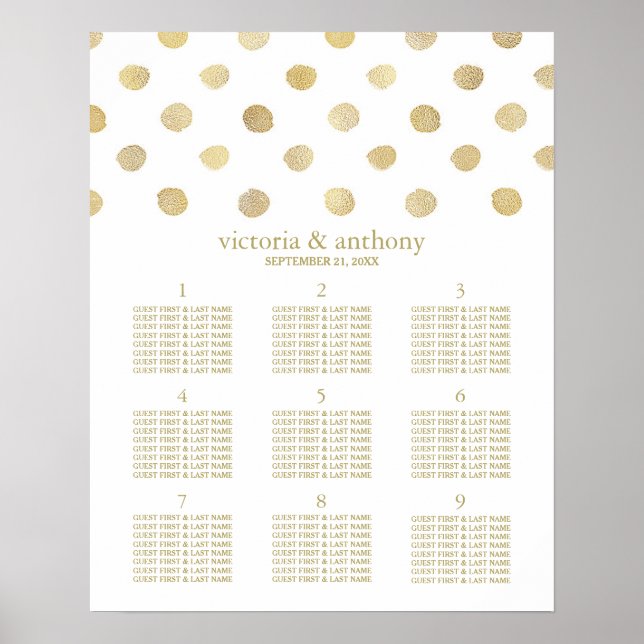 Moderne White & Gold Polka Dots Hochzeitsplanung Poster (Vorne)