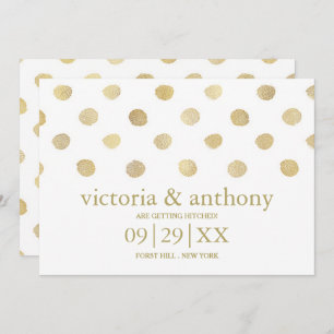 Moderne White & Gold Polka Dots Save the Date