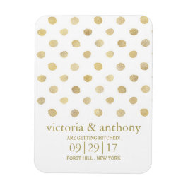 Moderne White & Gold Polka Dots Save the Date Magnet