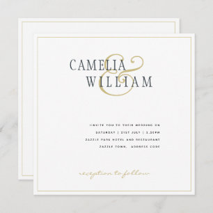 Moderne White Gold Wedding Einladung Classic