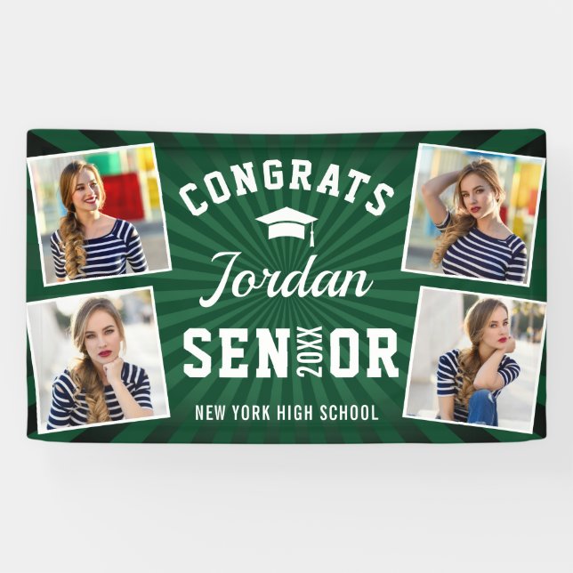 Moderne White Green Abschluss Class 2024 FOTO Banner (Horizontal)