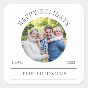 Moderne White Happy Holidays Runde 1 Foto Quadratischer Aufkleber