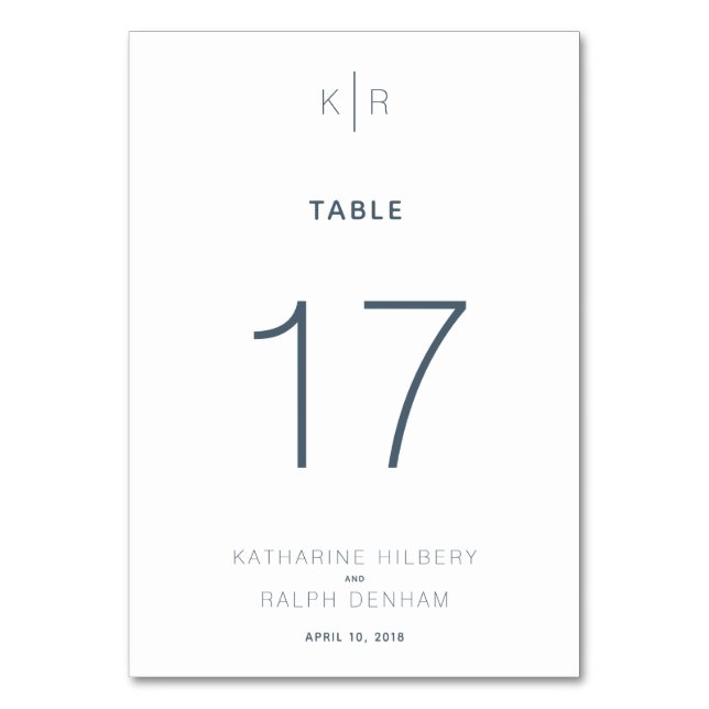 Moderne White Navy Blue Wedding Tischnummer Card (Vorderseite)