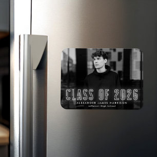 Moderne White Neon Class 2025 Foto Abschluss Magnet