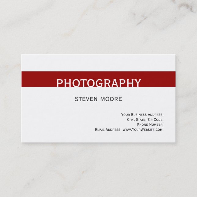 Moderne White Red Fotograf Business Card Visitenkarte (Vorderseite)