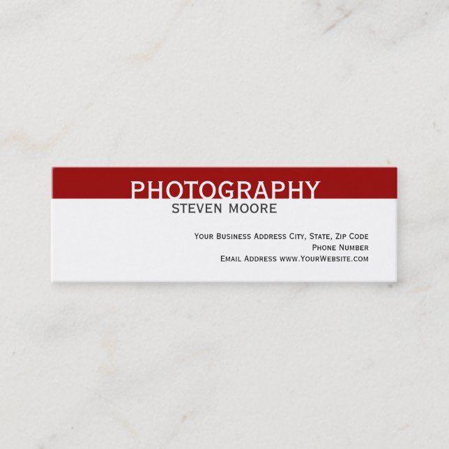 Moderne White Red Fotografy Business Card Mini Visitenkarte (Vorderseite)