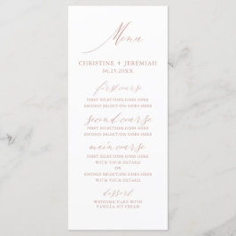 Moderne White Rose Gold Elegante Script Hochzeit Menükarte
