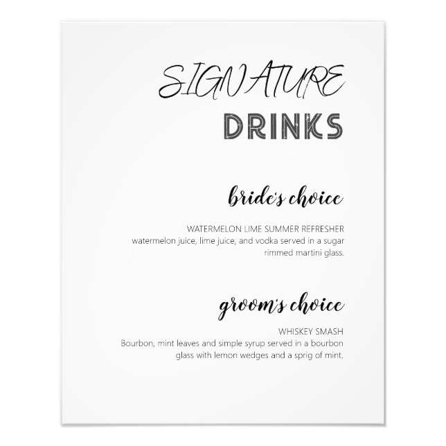 Moderne White Signature Drinks Hochzeitstich Bar P Fotodruck (Vorne)