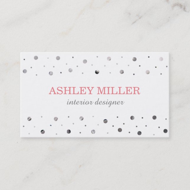 Moderne White & Silver Polka Dot Business Card Visitenkarte (Vorderseite)