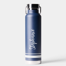 Moderne White Stripes Navy Hochzeitwasserflasche Trinkflasche