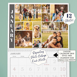 Moderne wiederholende 12-Foto-Collage in benutzerd Kalender