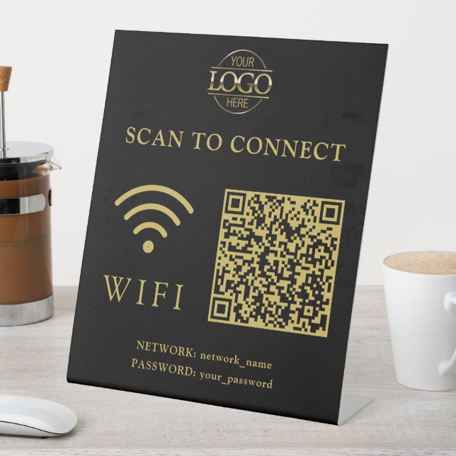 Moderne Wifi-Passwort & Netzwerk | QR-Code-Logo Sockelschild (In Situ)