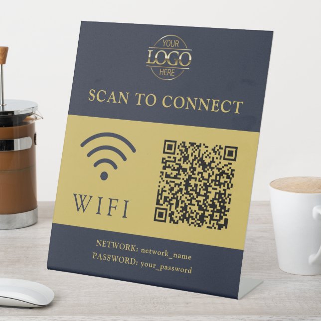 Moderne Wifi-Passwort & Netzwerk | QR-Code-Logo Sockelschild (In Situ)