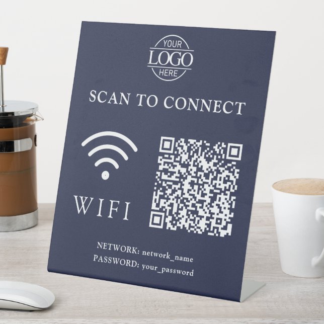 Moderne Wifi-Passwort & Netzwerk | QR-Code-Logo Sockelschild (In Situ)