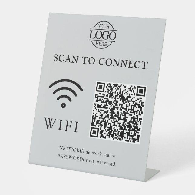 Moderne Wifi-Passwort & Netzwerk | QR-Code-Logo Sockelschild (Vorderseite)