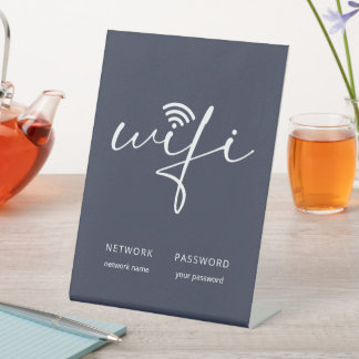 Moderne WiFi-Schrift Netzwerk-Passwort Grau Blau Sockelschild