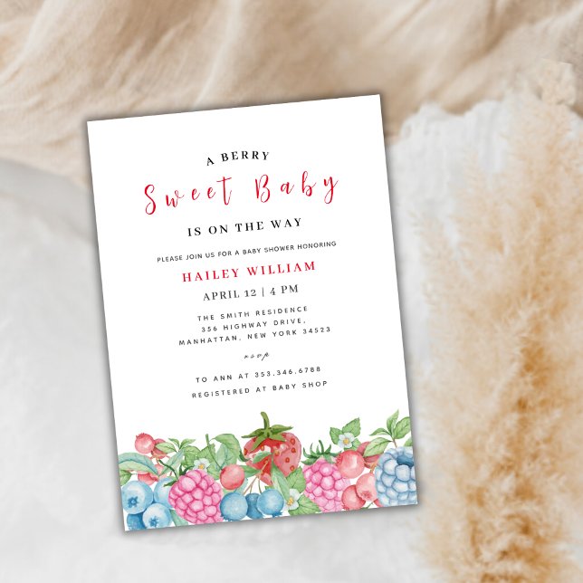 Moderne Wild Berry Sweet Baby Dusche Einladung (Modern Wild Berry Sweet Baby Shower In Invitation)
