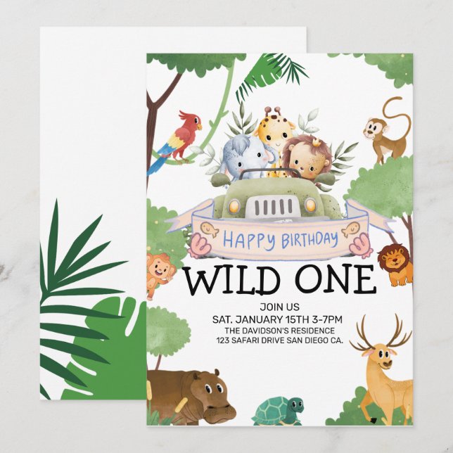 Moderne Wild One Geburtstagseinladung Einladung (Vorne/Hinten)