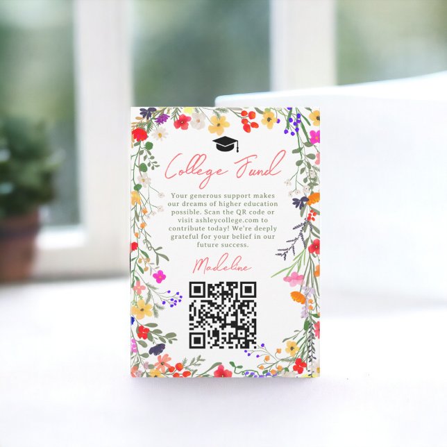 Moderne WildBlume Abschluss Uni Begleitkarte (Modern boho wild flowers graduation college fund enclosure card white)